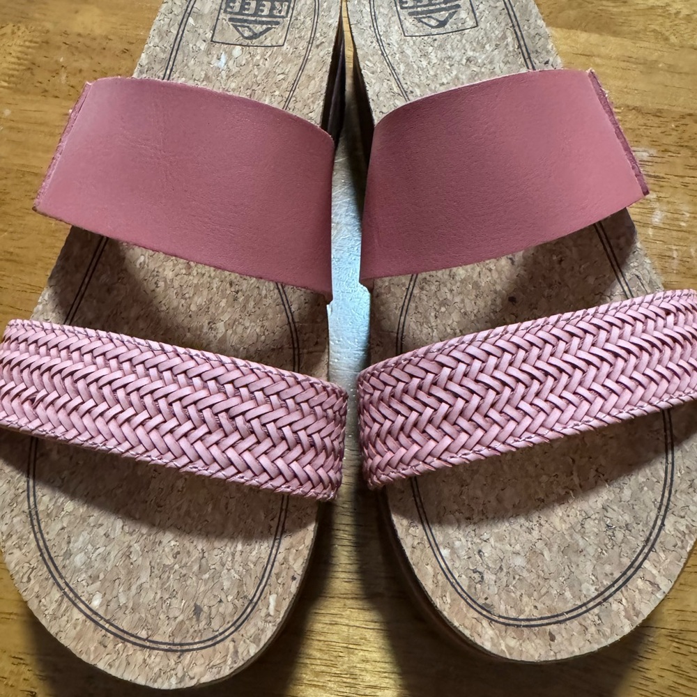 Reef Women's Pink Braided Cork Slide Sandals